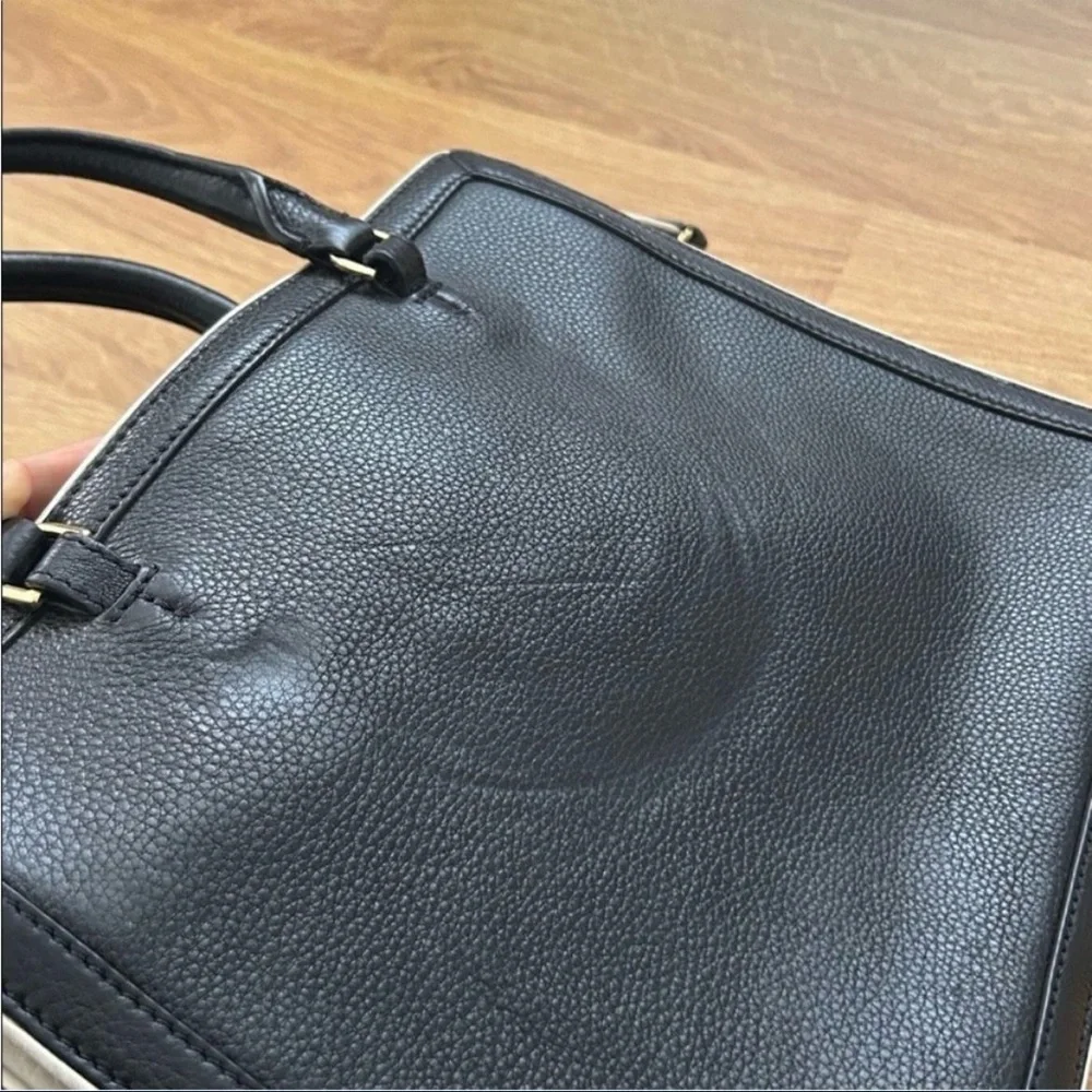 Tory Burch Black Leather Satchel with Gold Emblem